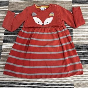 Nula Bug Sweater Dress Girls 5 Orange Gray Striped Fox Knit Long Sleeve Cute Bow